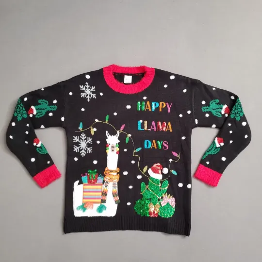 Discover Holiday Time Women's Ugly Christmas Sweater Sizes XS/0 Happy LLama Days