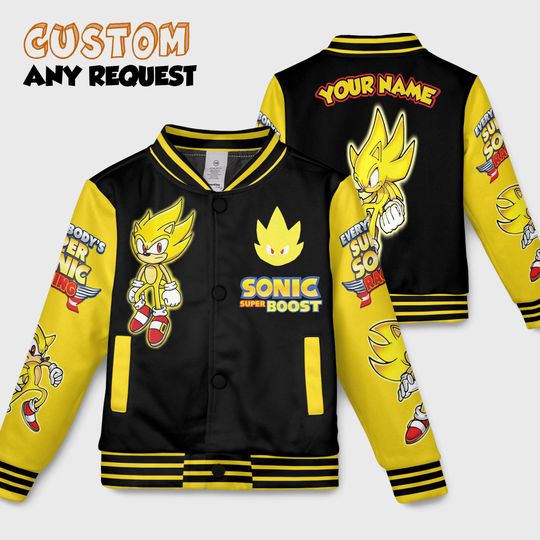 Custom Sonic The Hedgehog Super Boost Baseball Jacket, Personalized Movie Jacket, Sonic the Hedgehog Sports, Gamer Gift Outfit
