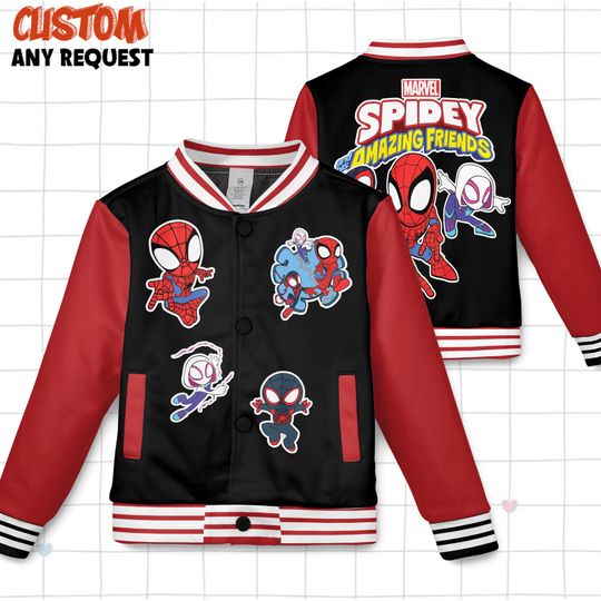 Spidey And His Amazing Friends Baseball Jacket, Spidey Baseball Jacket, Kids Youth Adult Spiderman Varsity Jacket