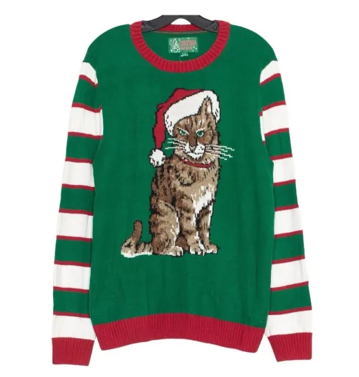 Discover Ugly Christmas Sweater Womens Crazy Cat Lady Casual Holiday MED Cotton Blend EUC