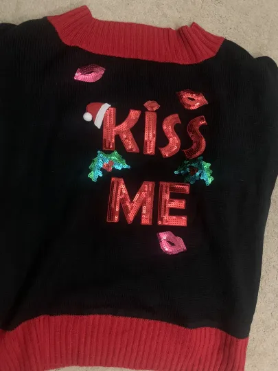 Ugly Christmas Sweater Party Womens NAUGHTY "KISS ME" Mistletoe   NEW