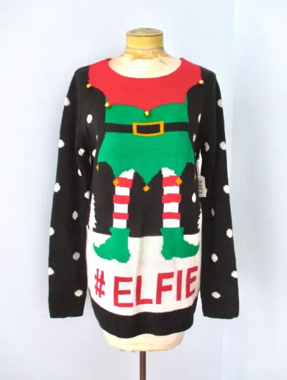 Discover NWT Forever 21 ELFIE Ugly Christmas Elf Sweater Jingle Bells Soft Acrylic 0X