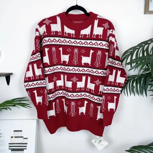 Discover J.ing Dark Red Ugly Oversize Christmas Sweater Pullover Jumper Unisex SIZE OS