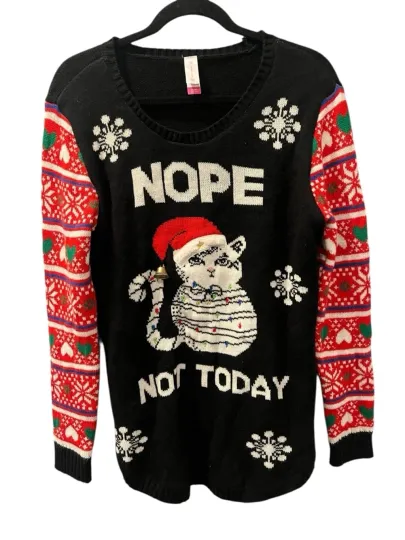 No Boundaries Nope Not Today Christmas Cat Ugly Sweater Size XL Funny Holiday