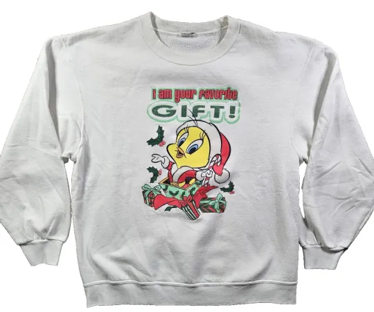 Discover Vintage Looney Tunes 90s Tweety Glitter Ugly Christmas Sweater Size Large Used