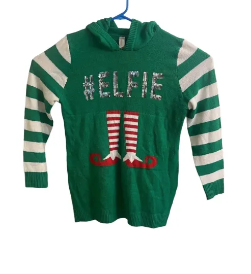 No Boundaries Women's Ugly Christmas Sweater Size XXL Green Elfie Hoodie. (19)