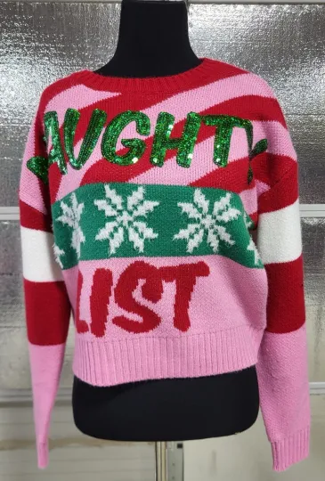 33 Degrees Size XS - Womens Ugly Christmas Sweater -Naughty  List - Multicolor