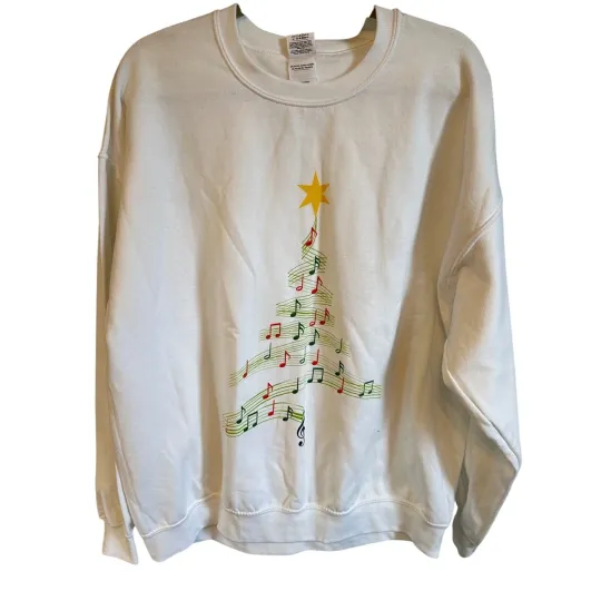 Discover Vintage Christmas Music Note Tree Sweatshirt Holiday Crewneck Pullover Size XL