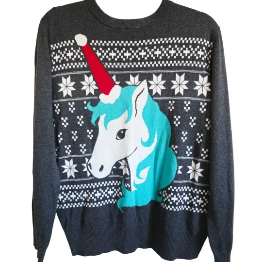 Discover Mighty Fine Women's M Christmas Unicorn Santa Ugly Sweater Novelty Holiday NEW