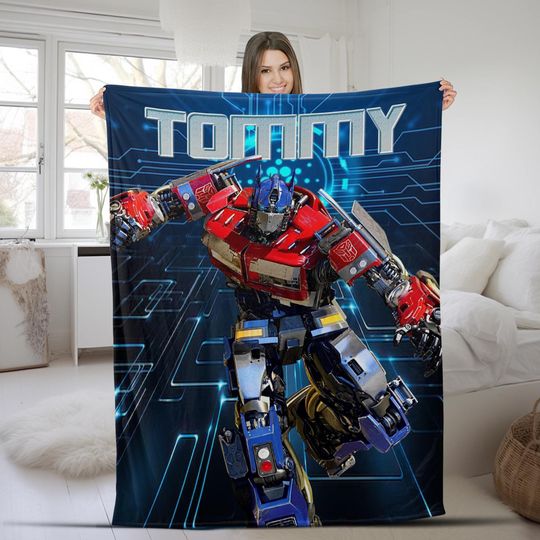 Custom Transformer Blanket, Personalized Robot Blankets, Boy Bed Room Blanket