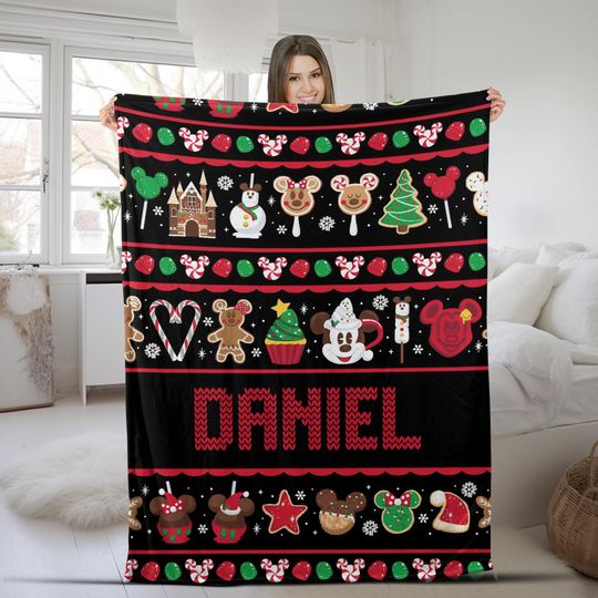 Discover Disney Holiday Snacks Minky Blanket, Christmas Blanket, Holiday Fleece Blanket
