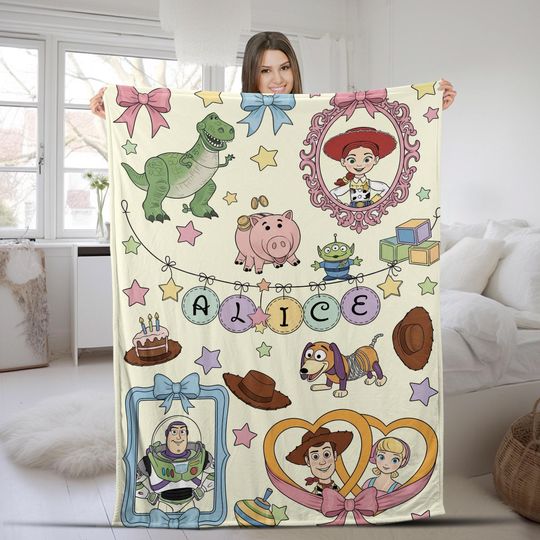 Discover Personalized Disney Toy Story Woody Blanket, Custom Name Baby Girl Boy Disney Blanket