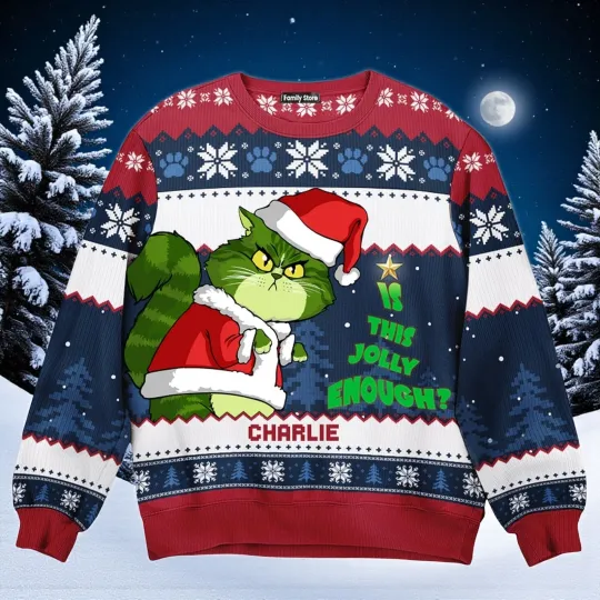 Discover Funny Character Christmas Sweater for Cat Lovers Mom & Dad, Ugly 3D Sweatshirt