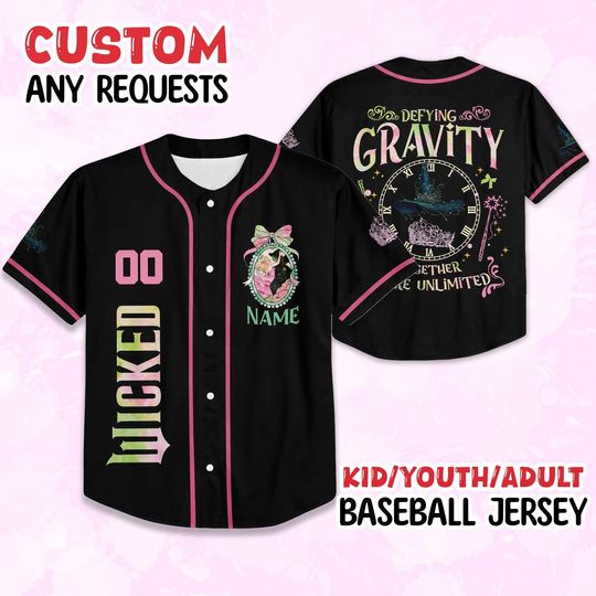Personalized Wicked Baseball Jersey, Wicked The Musical Wizard Movie Glinda Elphaba Kids Youth Adults Birthday Jersey, Family Group Shirt