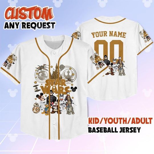 Discover Personalize Disney Mickey And Friends Star Wars Jersey, Baseball Jersey Collection Jersey Disneyland Birthday Gift For Kid Youth Adult