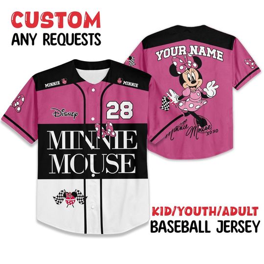 Discover Personalized Minnie Baseball Jersey, Cute Minnie Matching Jersey, Custom Disneyland Shirt, Birthday Baseball Team, Gift For Disney Fan