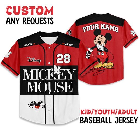 Discover Personalized Cute Disney Mickey Mouse Baseball Jersey, Custom Disneyland Team Jersey, Mickey Mouse Birthday, Gift for Disney Fan