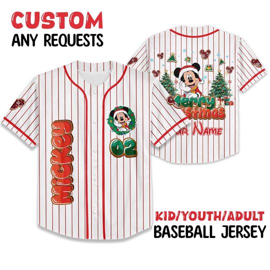 Discover Custom Disney Mickey and friends Christmas Baseball Jerseys, Disneyland Kid Youth Adult Christmas Jersey, Mickey And Friends Xmas Jersey