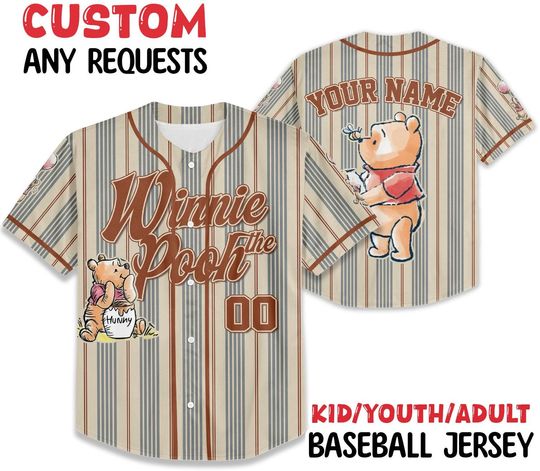 Discover Custom Disney Winnie the Pooh Baseball Jersey, Disneyland Baseball Team Jersey, Disneyworld Party Gift for Disney Fans, Magic Kingdom