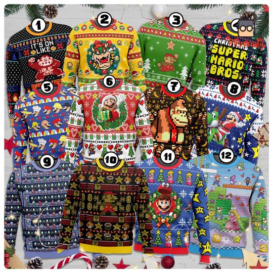 Mario Ugly Christmas Sweater, Super Mario Christmas Sweater, Mario Family Matching Christmas Sweatshirt, Mario Characters Christmas Shirt