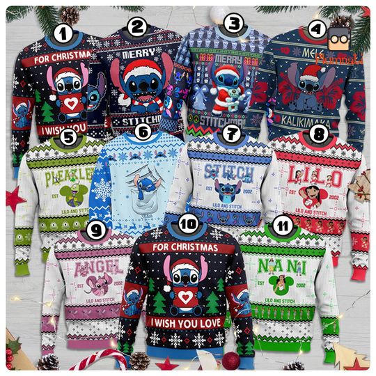 Discover Lilo And Stitch Ugly Christmas Sweater, Stitch Christmas Sweater, Merry Stitchmas Sweatshirt, Disneyland Family Matching Sweater