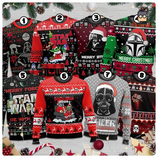 Starwars Christmas Ugly Sweater, Starwars Christmas Sweater, Darth Vader Mandalorian Christmas Shirt, Galaxy's Edge Shirt, Family Christmas