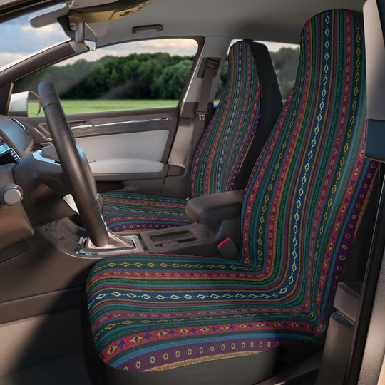 Vibrant Boho Car Seat Covers with Ethnic Pattern for Interior Decor, Travel Accessories, and Road Trip Essentials
