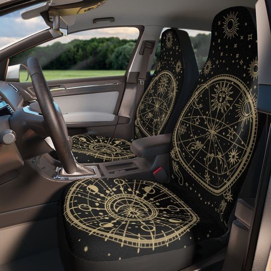 Discover Celestial Boho Car Seat Cover Set for Women, Witchy Vehicle Seat Cover, Black Aesthetic Car Accessory