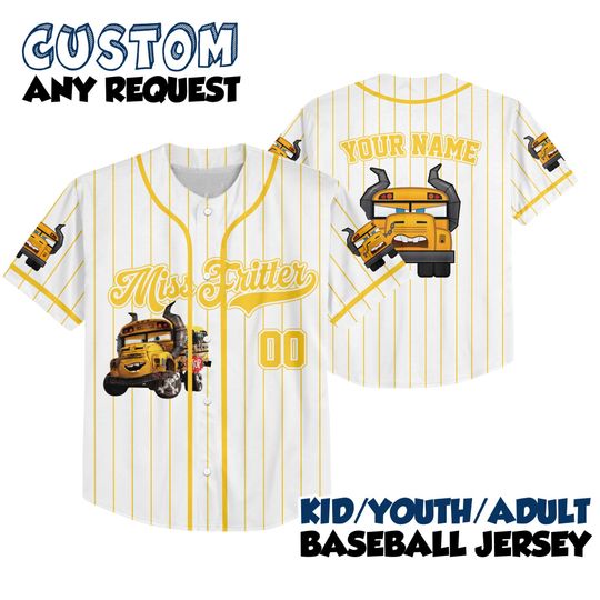 Discover Disney Cars Miss Fritter Baseball Jersey, Custom Name Cars Miss Fritter Jersey, Disney Cars Baseball Jersey, Disney Cars Birthday Gift