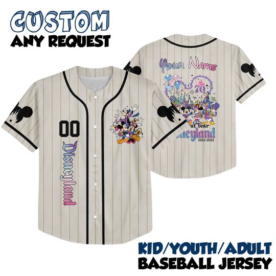 Discover Custom Disneyland 70th Anniversary Baseball Jersey, Mickey & Friends 70 Years of Magic 1955-2025 Family Kid Youth Adult Baseball Team