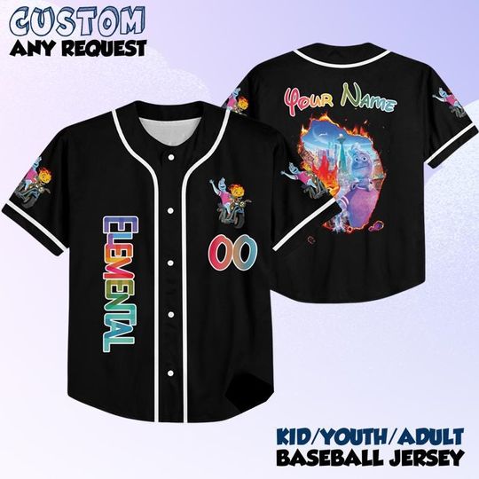 Discover Personalized Elemental Baseball Jersey, Elemental Baseball Shirt, Magic Kingdom Shirt, Elemental Disney Baseball Team, Disney Fan Gift