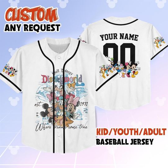 Discover Personalized Mickey & Co 1928 Characters Baseball Jersey, Vintage Mickey And Friends Custom Disneyland Jersey, Gift for Disney Fan