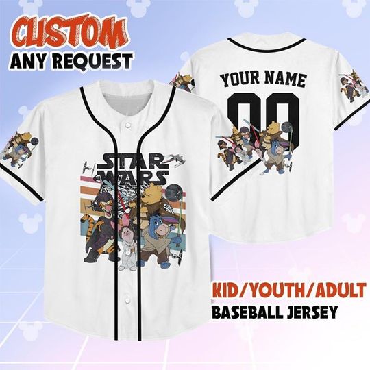 Discover Personalize Pooh And Friends Star Wars Star Wars Jersey, Baseball Jersey Collection Jersey Disneyland Birthday Gift For Kid Youth Adult