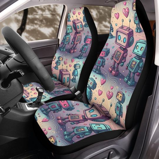 Discover Robot Romance Car Seat Covers, Kawaii Robot Hearts