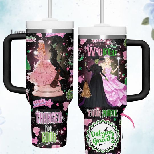 Wicked Change For Good Tumbler 40oz, Witch Pink Green Mug, Wizard of Oz Movie Tumbler, Wicked Defy Gravity Tumbler, Halloween Mug Gift