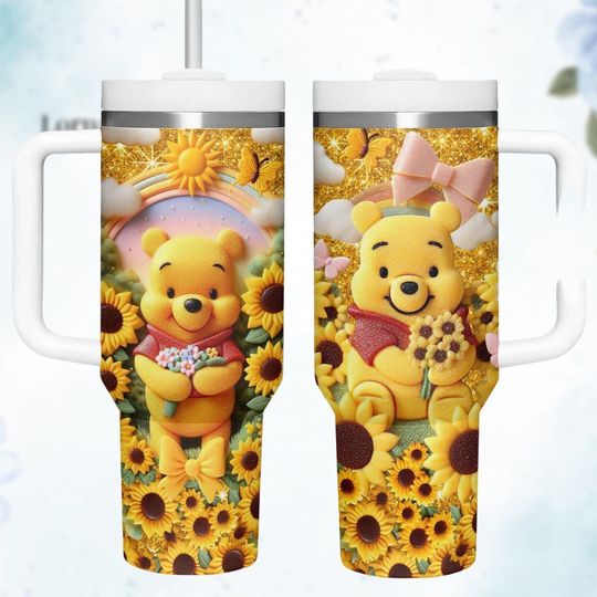 Discover Winnie the Pooh Tumbler, Sunflower Disney Cup, Pooh Bear Mug, Cute Disney Gift, Custom Name Cup, Disney Pooh Mug, Cup Summer Gift