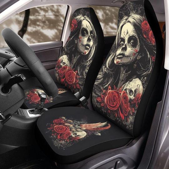 Discover Dia de los Muertos Sugar Skull Floral Seat Cover for Jeep Bronco SUV Car Interior Protector