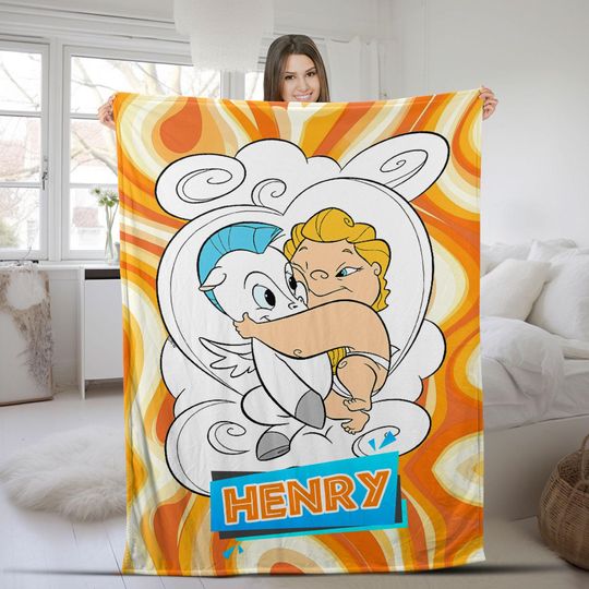 Discover Disney Hercules Fleece Mink Sherpa Blanket, Personalized Name Baby Hercules Blanket