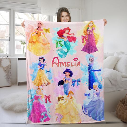 Discover Watercolor Coquette Bows Disney Princess Blanket, WDW Disneyland Baby Girl Trip Blanket