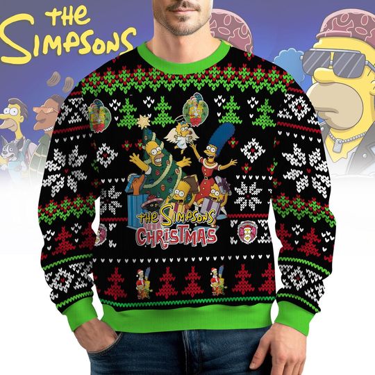Discover The Simpsons Ugly Christmas Sweater, Funny Family Holiday Shirt, Homer Simpsons Xmas Sweatshirt, Cartoon Sweater, Gift For Holiday