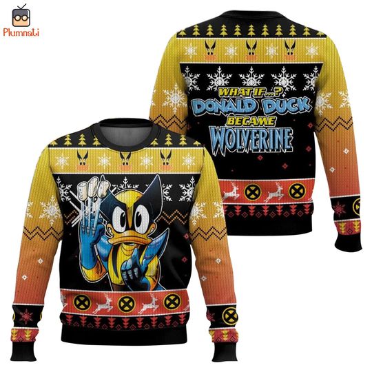 Discover Disneyland Donald Ugly Christmas Sweater Shirt, Donal Duck Became Wolverine Sweatshirt, Mickey's Very Merry Christmas Party Shirt