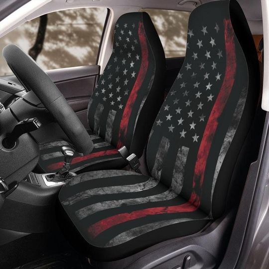 Discover Thin Red Line American Flag Car Seat Cover Firefighter Tribute Front Seat Protector Patriotic Interior Accessory