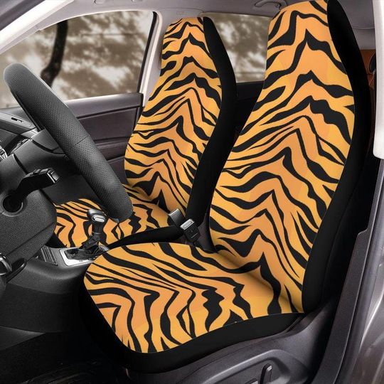 Tiger Stripe Car Seat Covers for Jeep Bronco, Animal Print Front Seat Protectors, Universal Fit