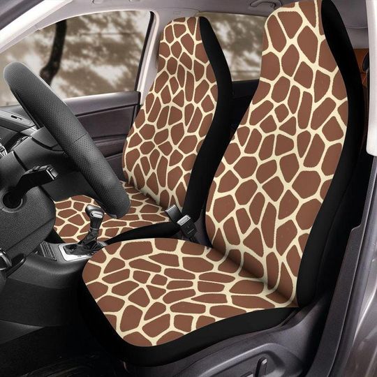 Giraffe Print Car Seat Covers for Jeep Bronco, Safari Animal Pattern Front Seat Protectors, Universal Fit Offroad Design