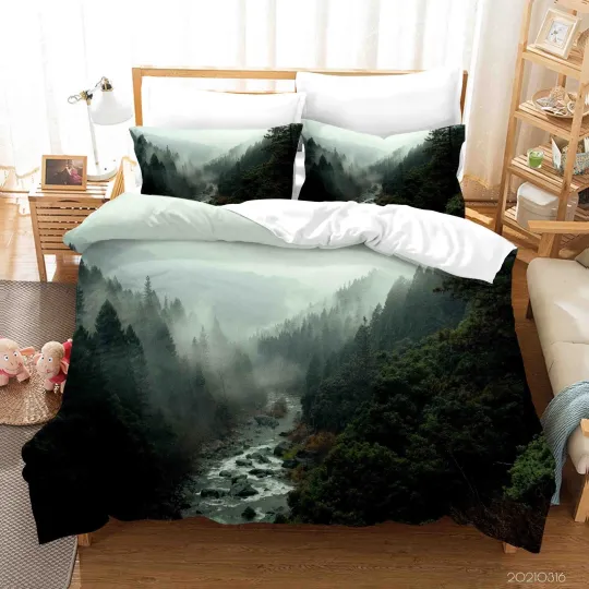 Discover 3D Forest Stream Nature Quilt Cover Set with Pillowcases