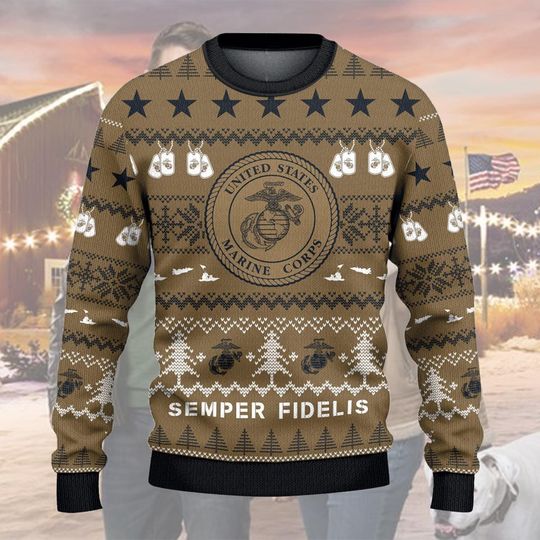 Discover United States Marine Corps Semper Fi Ugly Christmas Sweater 2025, Military Veteran Xmas Sweatshirt, Patriotic Festive Outfit