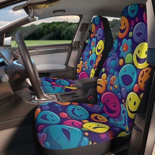 Discover Smiley Faces Car Seat Covers, Pastel, Groovy, Hippie Power