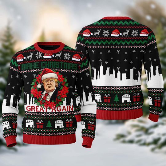 Discover Donald Trump Ugly Christmas Sweaters, Make Christmas Great Again Donald Trump Santa Claus Ugly Christmas Sweater, Trump Christmas Sweater