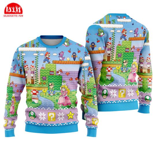 Christmas Super Mario Ugly Sweater, Video Game Christmas Sweatshirt, Super Mario Princess Peach Shirt, Super Mario Sweater, Christmas Gift