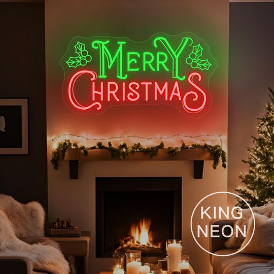 Discover Merry Christmas Holly Neon Sign, Christmas LED Neon Light,Holiday Home Wall Decor,Christmas Bar Shop Event Party Decor,Christmas Gift